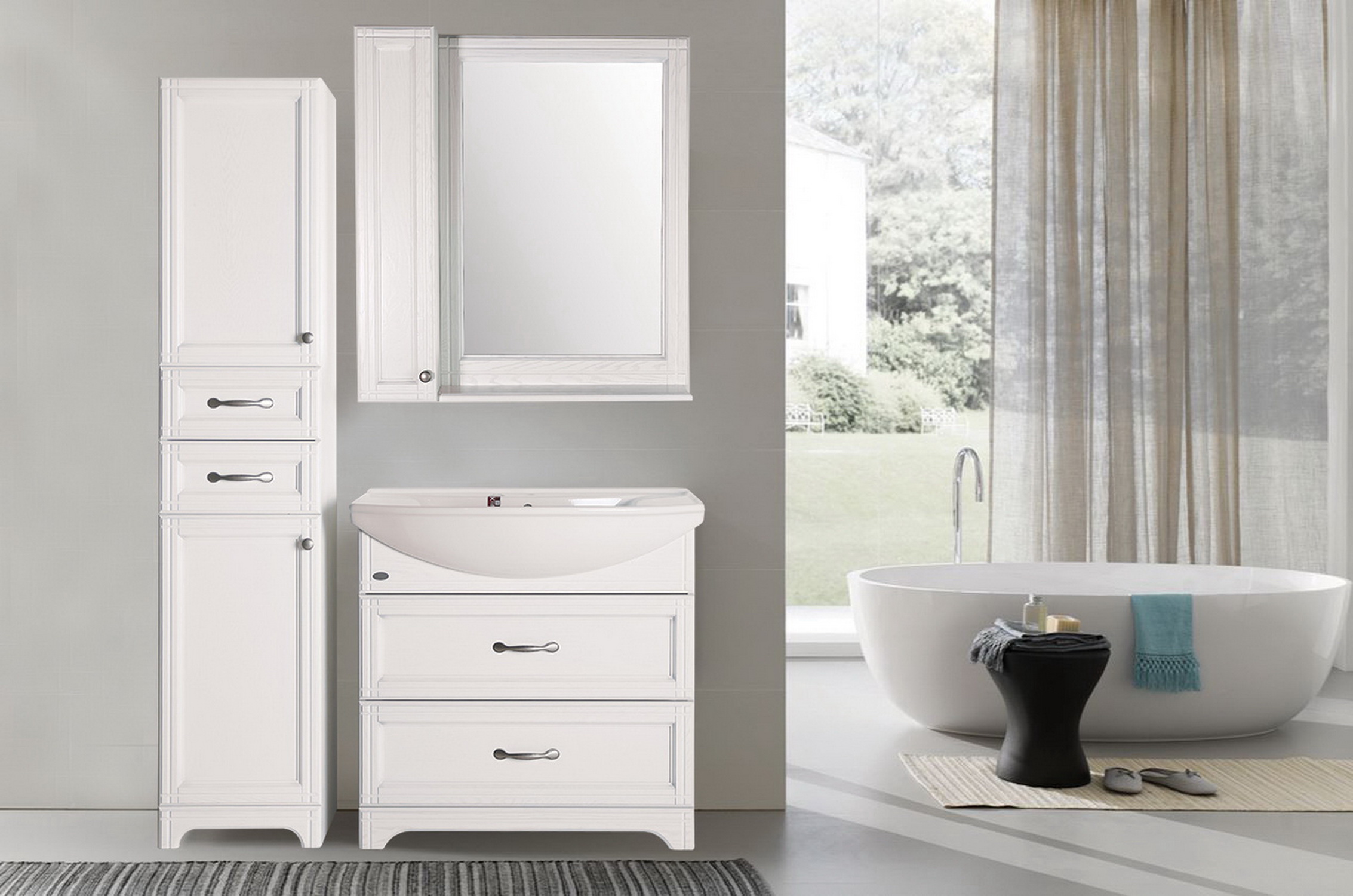 Зеркало Берта-85 со шкафчиком в ванную массив ясеня (петли слева)