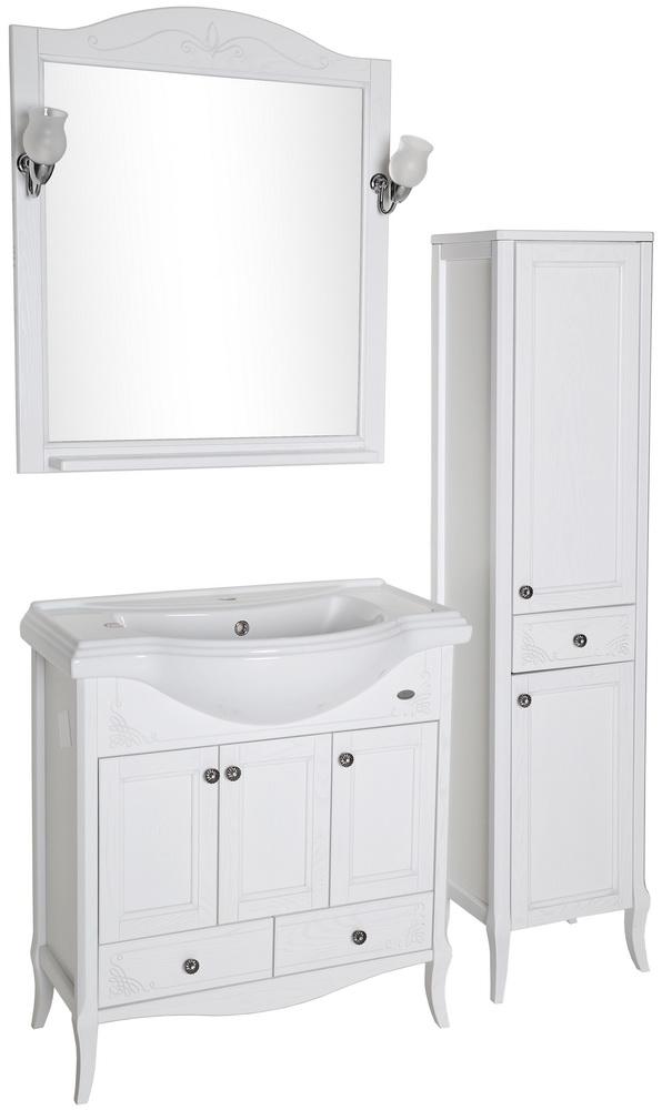 Зеркало белое с полкой Салерно 80 с полкой+светильники