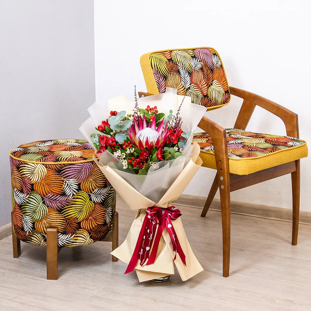 Стул из дерева Rabbit Wood Бруно гобелен Листья+рогожка Сан-Леон+орех