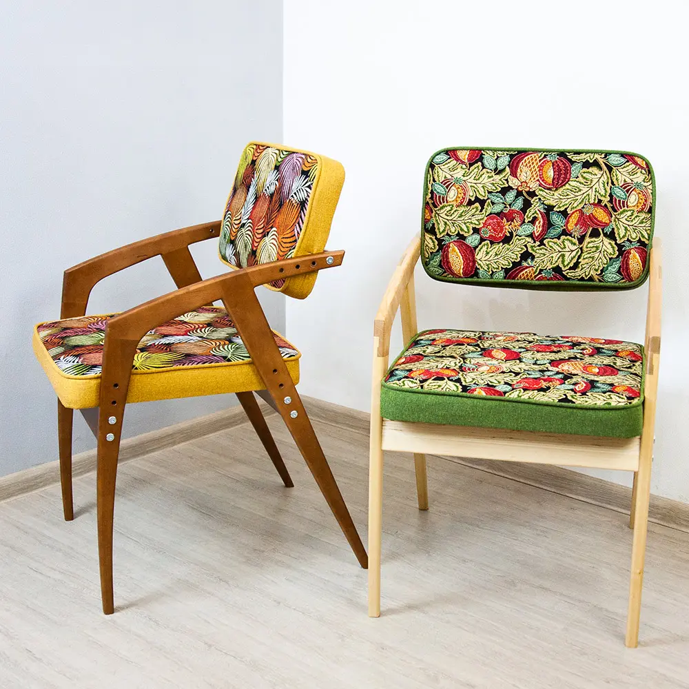 Стул из дерева Rabbit Wood Бруно гобелен Листья+рогожка Сан-Леон+орех