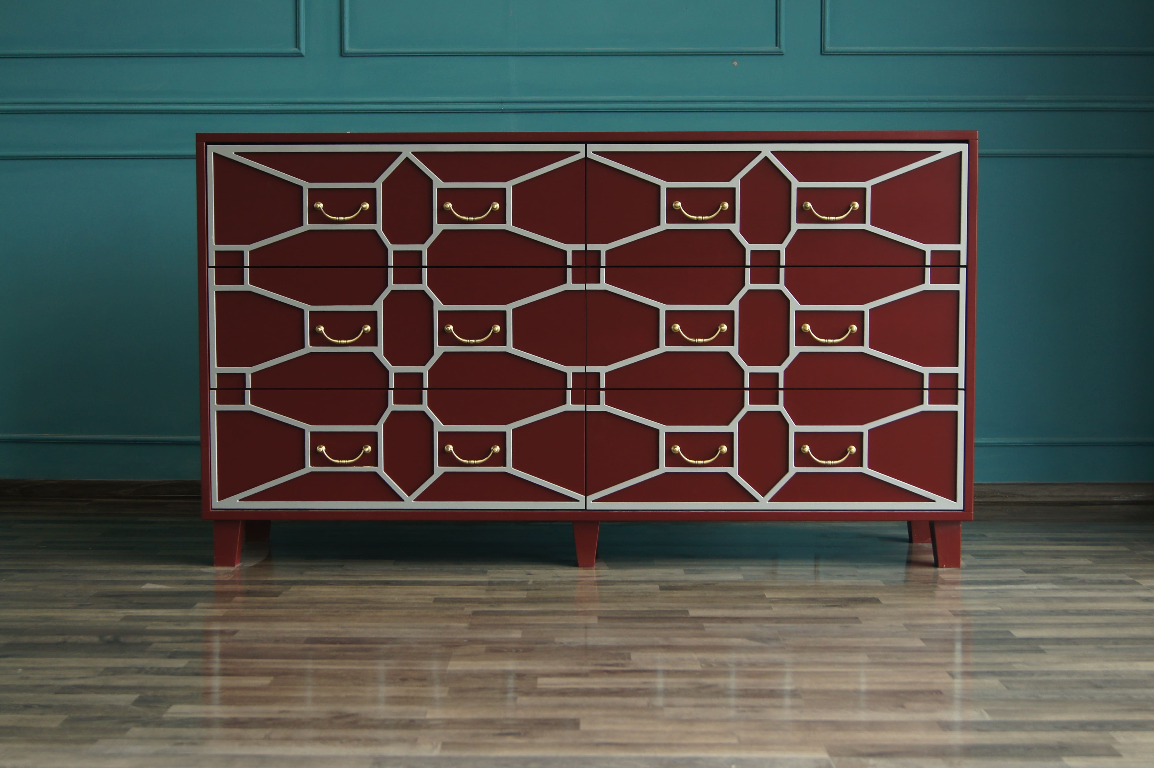 Бордовый комод массив «Emerald» 6 ящиков