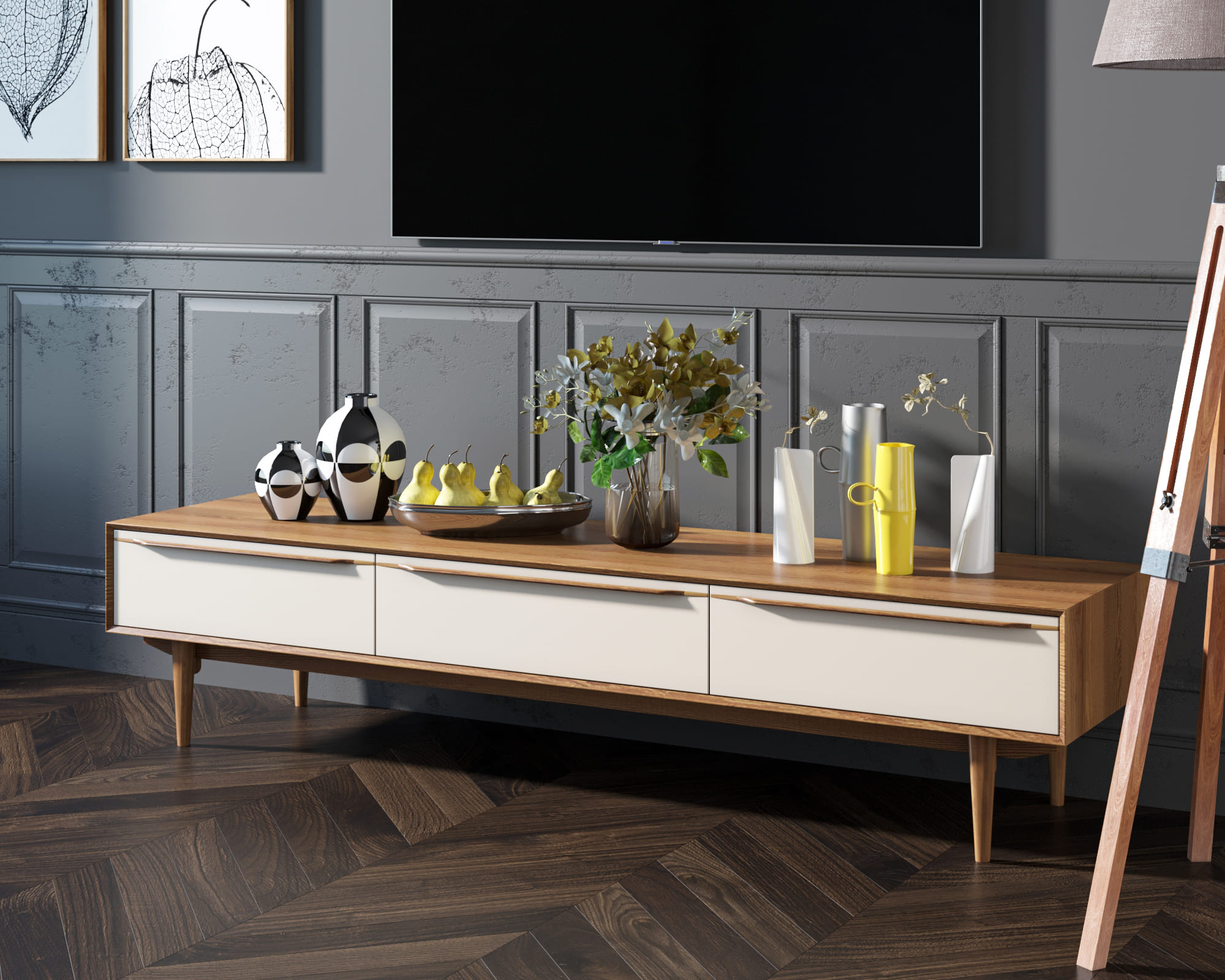 Консоль под TV с ящиками "Bruni white" с ящиками