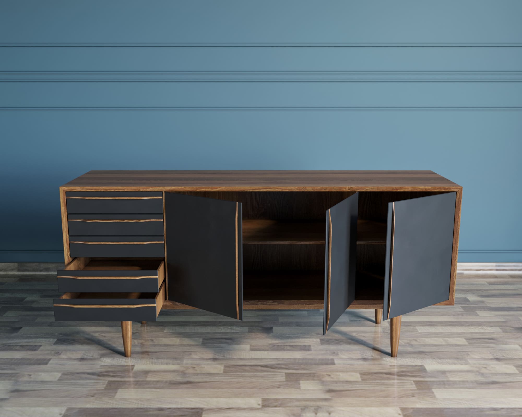 Комод с ящиками "Bruni Black" три дверки