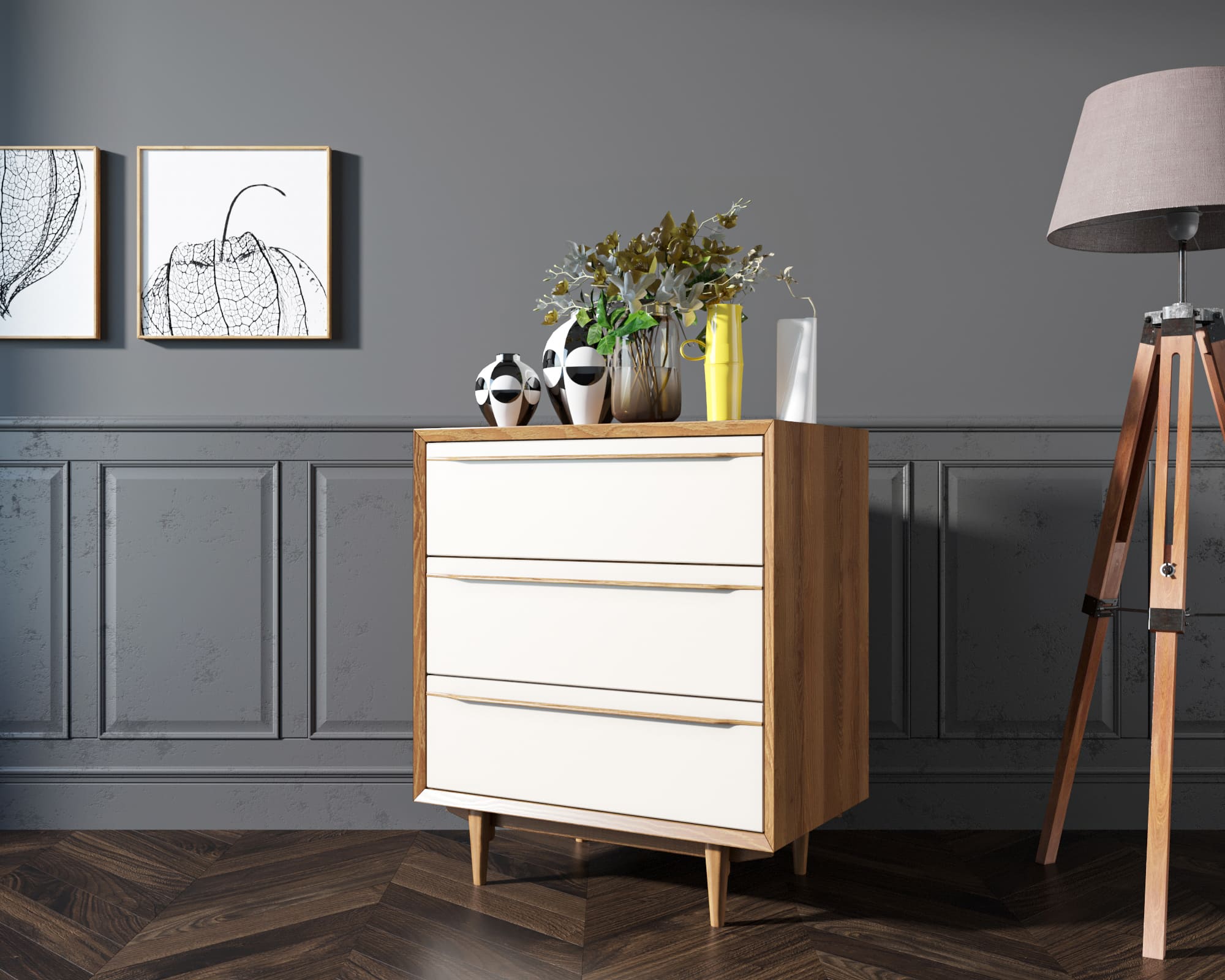 Комод с 3 ящиками в Скандинавском стиле "Bruni white" на три ящика