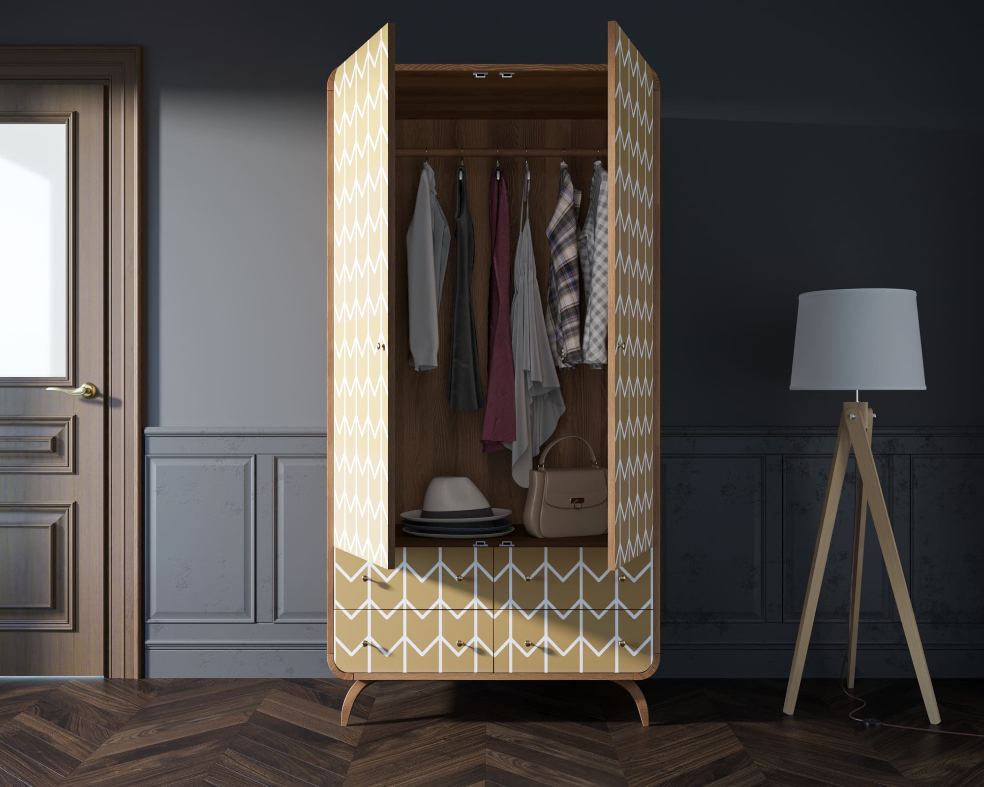 Шкаф в скандинавском стиле "Ellipse Print" с ящиками принт 1