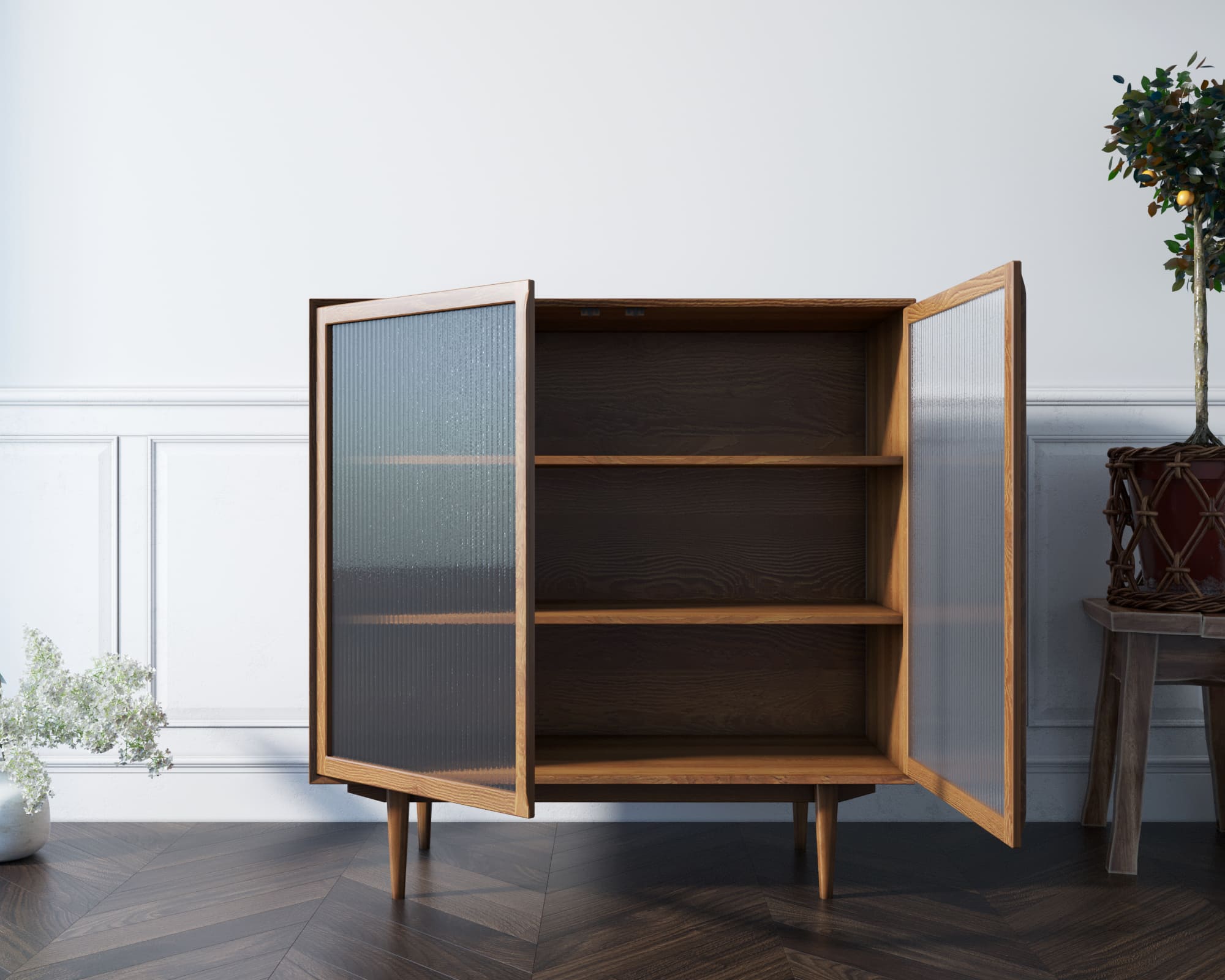 Буфет из дерева "Bruni" с дверками и витражными стеклами