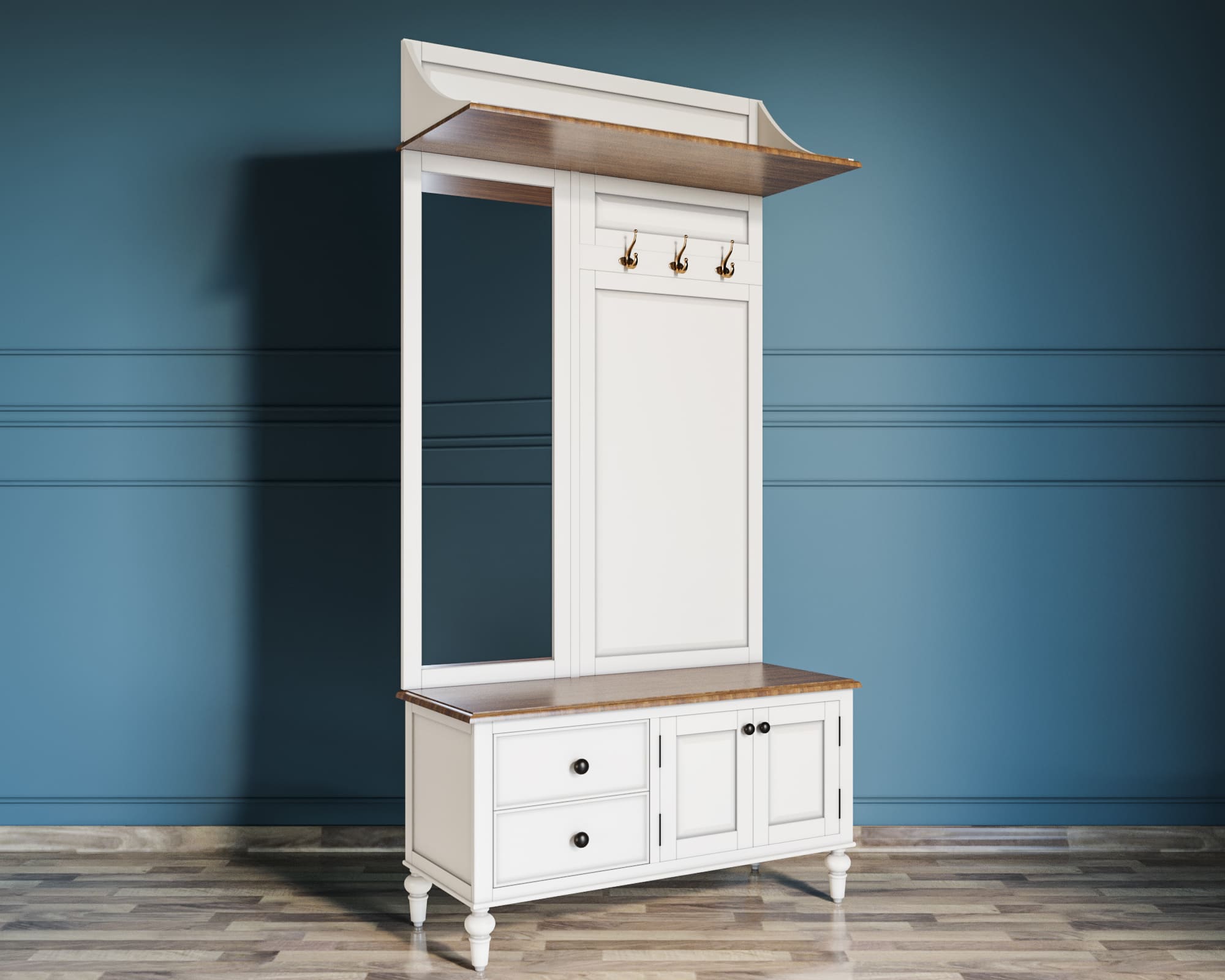 Белая прихожая с 2 ящиками "Odri" с полкой в стиле прованс