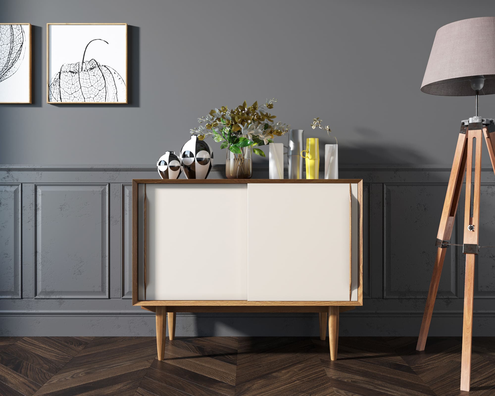 Комод массив дерева в Скандинавском стиле "Bruni white" две дверки