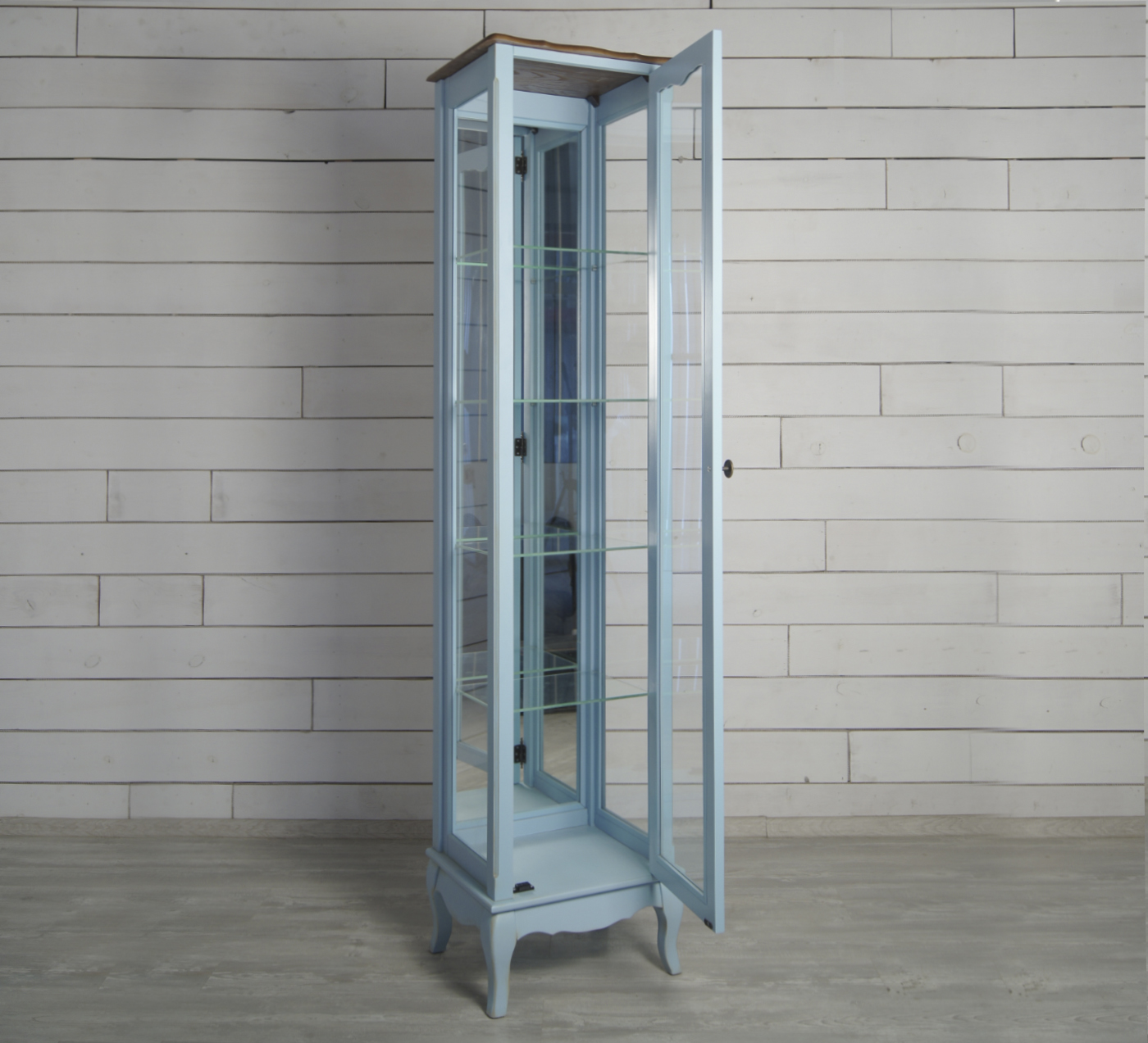 Шкаф "Leontina Blue" для посуды узкий/высокий