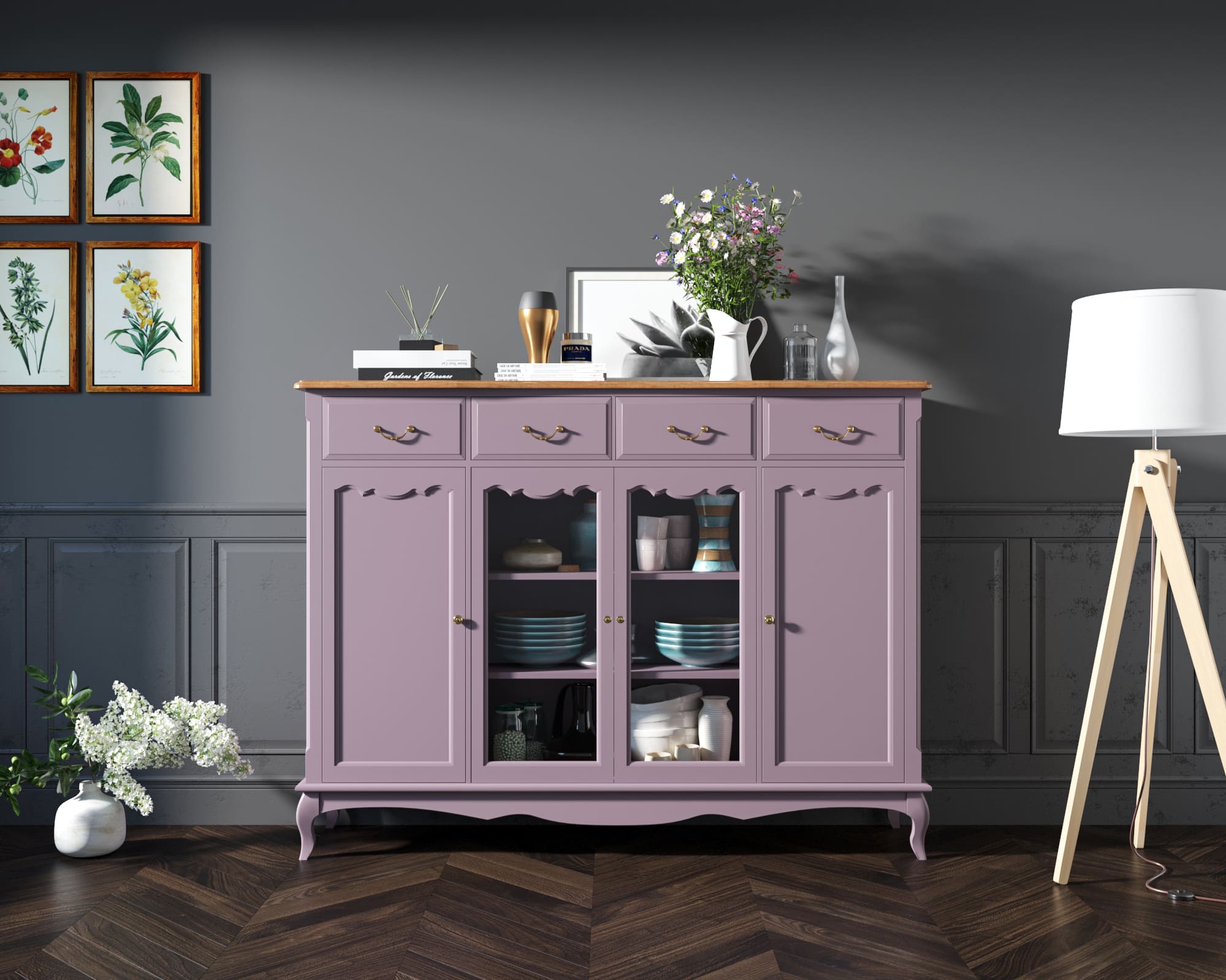 Комод-витрина с ящиками массив Leontina Lavanda арт ST9363L