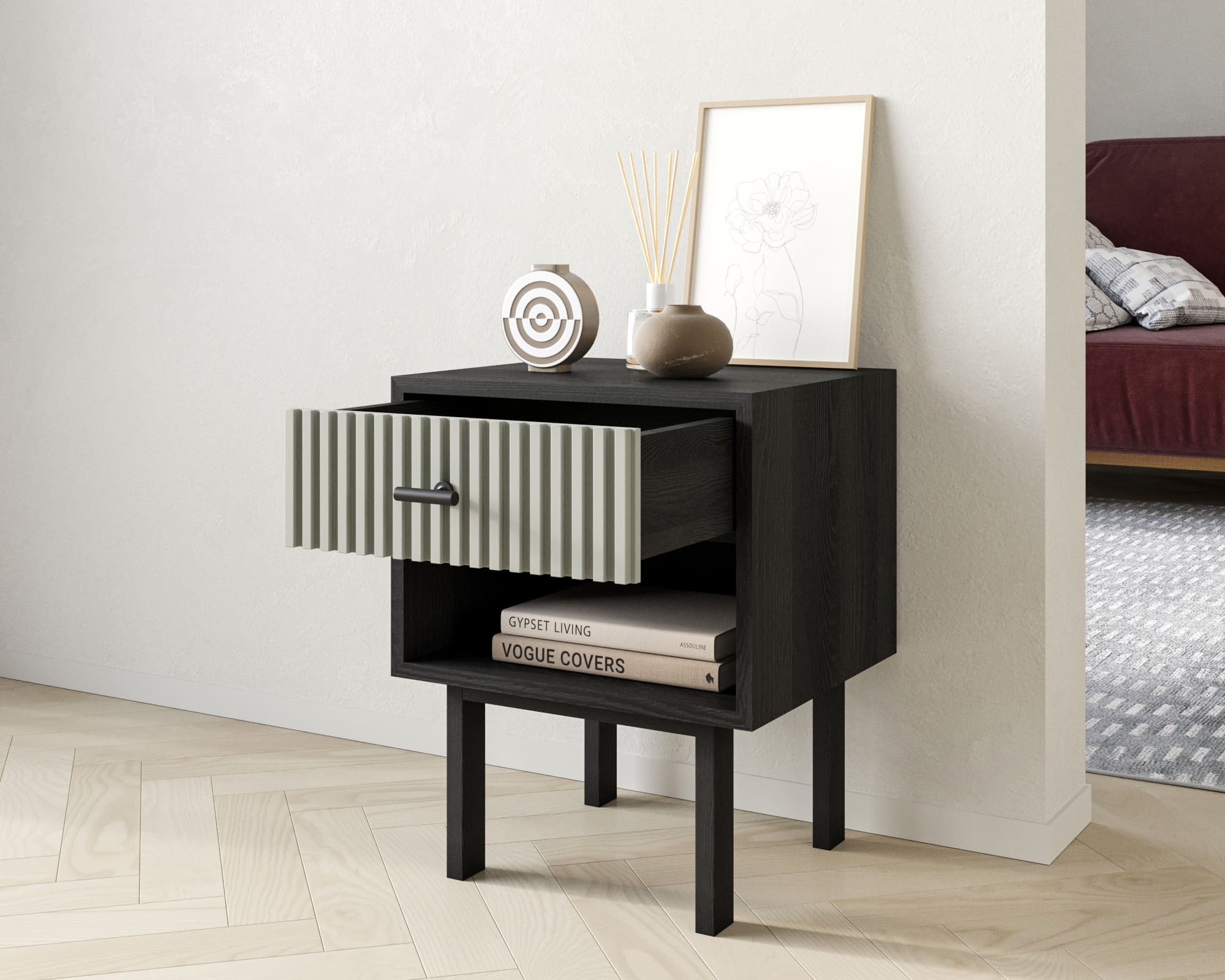 Тумбочка с верхним ящиком "Emerson" арт EM11/gray/L