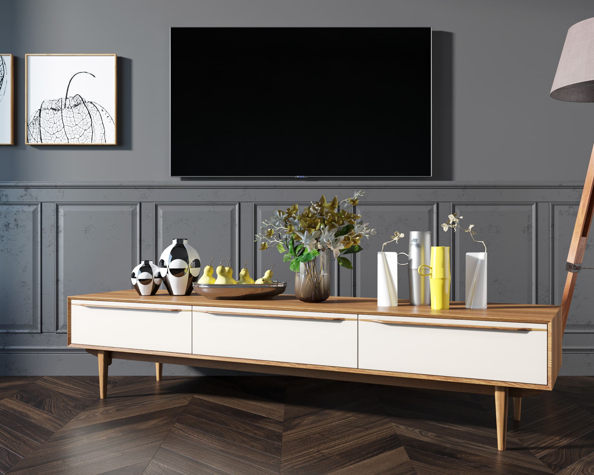 Консоль под TV с ящиками "Bruni white" с ящиками