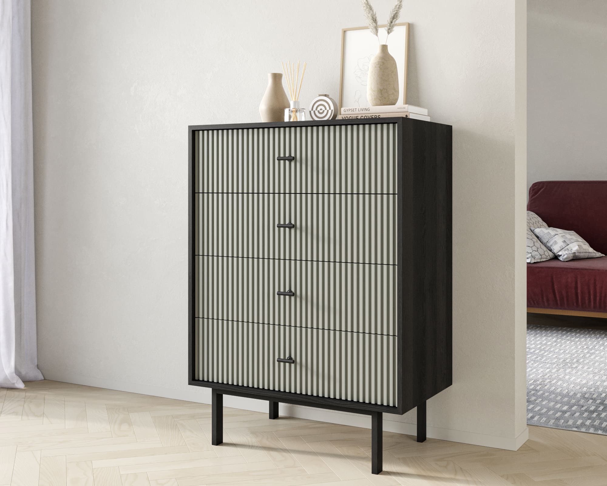 Комод вертикальный с четырьмя ящиками "Emerson" арт EM18/gray/L