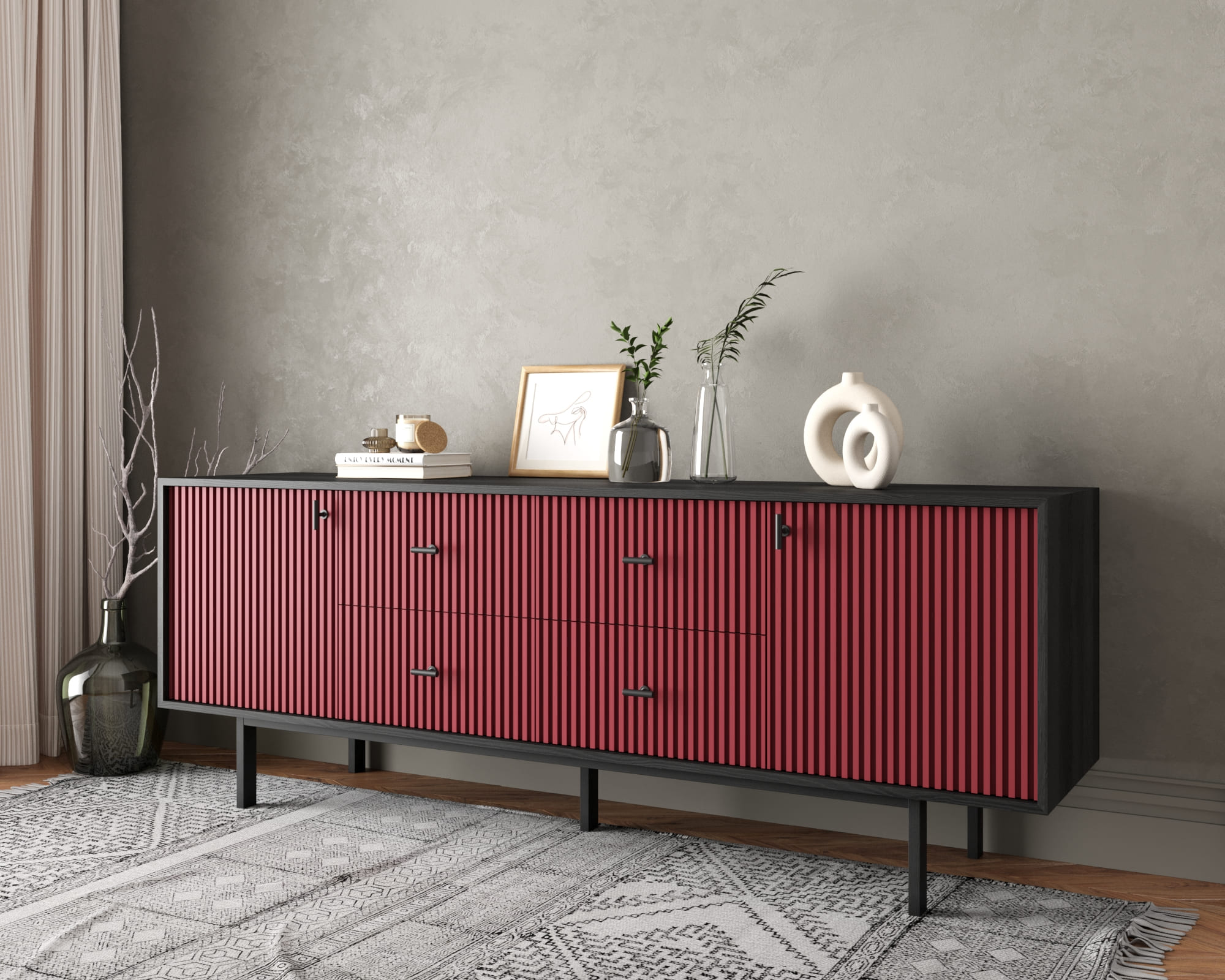 Комод две дверки и четыре ящика "Emerson" арт EM19/red/L