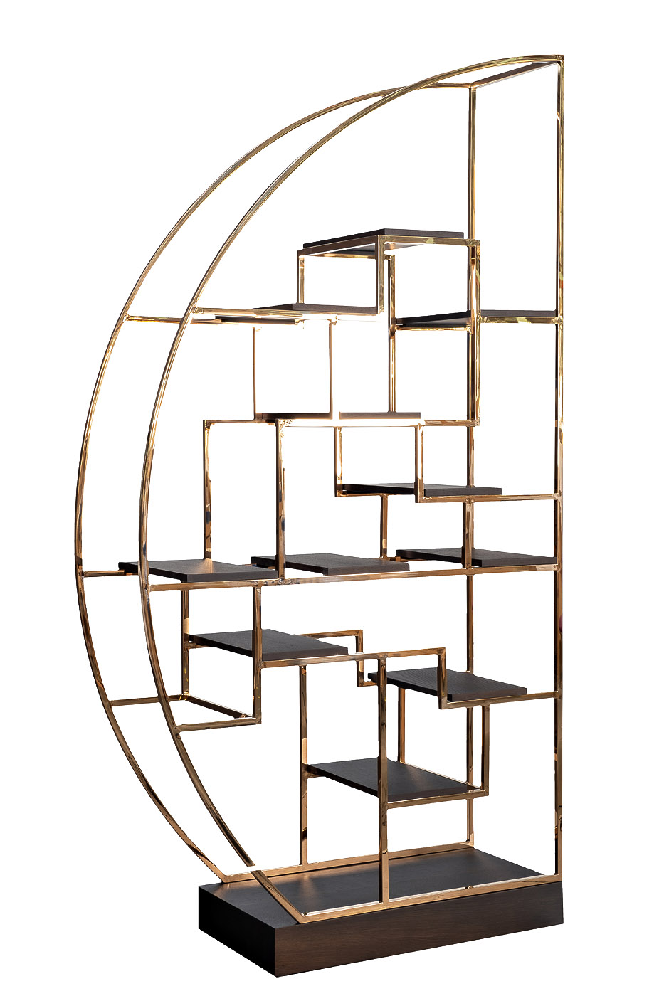77IP-SH1003 Стеллаж-полусфера роз.золото/темн.шпон