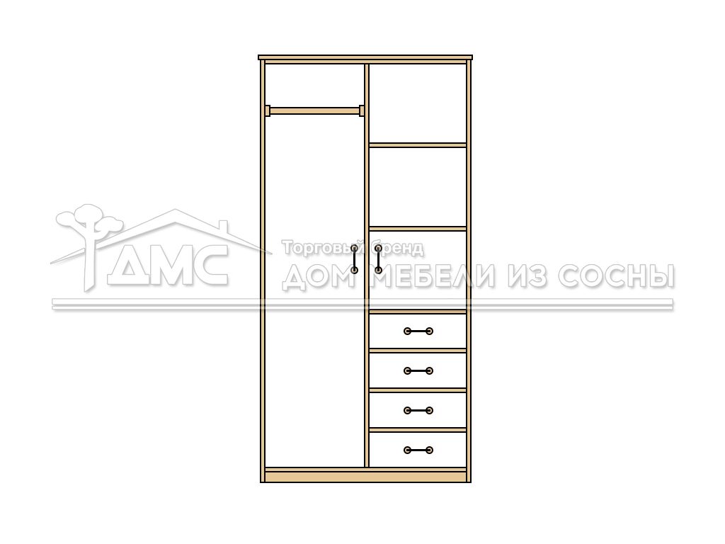 Шкаф с 4 ящиками массив сосны ECO-10