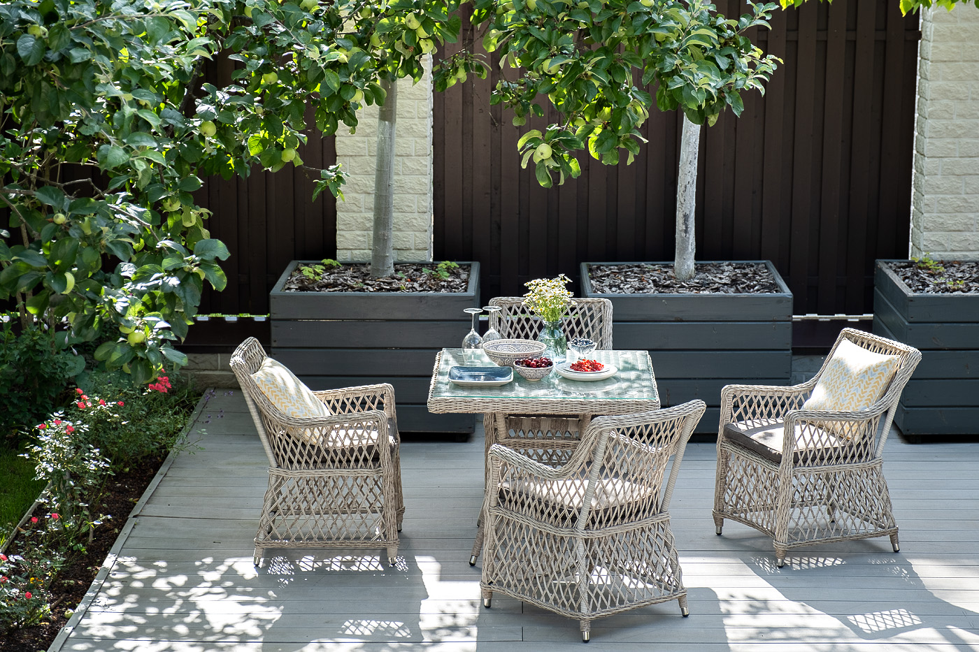 "Арлиш" обеденная группа плетеная на 4 персоны, цвет бежевый