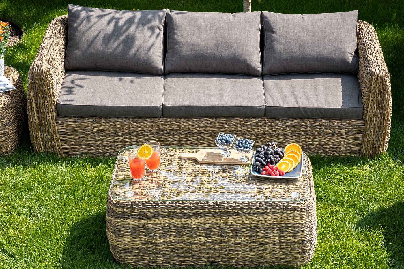 "Клиари" диван из искусственного ротанга (гиацинт) трехместный, цвет соломенный