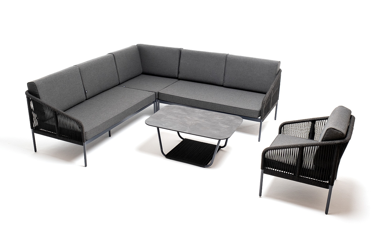 "Каннизо" модульная угловая лаунж-зона из роупа (веревки), цвет темно-серый