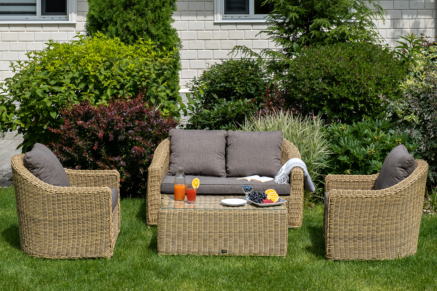 "Копаннини" диван из искусственного ротанга двухместный, цвет соломенный